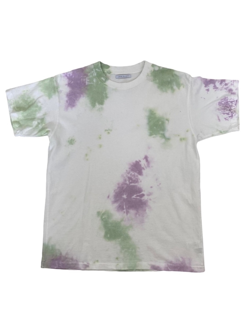 John Elliott Tie-Dye Crewneck T-Shirt in White with Lavender & Sage Green